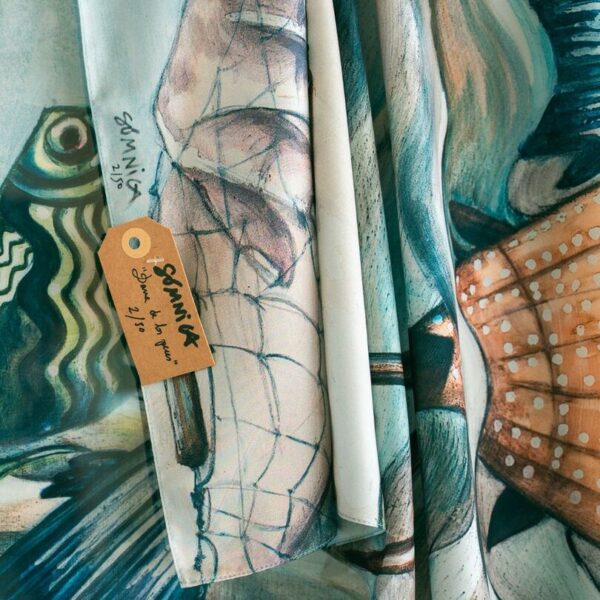 Pañuelo serigrafía textil Sómnica Bernabeu